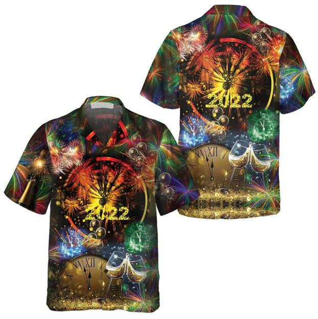 New Year Countdown Colorful Firework In Sky Design Hawaiian Shirt, Hawaiian Shirt Gift, Christmas Gift