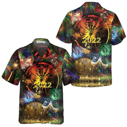 New Year Countdown Colorful Firework In Sky Design Hawaiian Shirt, Hawaiian Shirt Gift, Christmas Gift