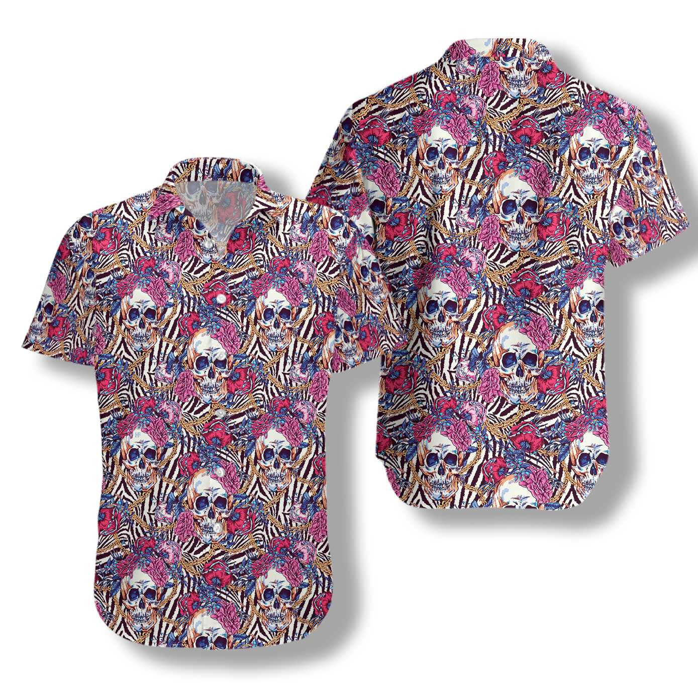 Cool Skull With Roses On Zebra Design Hawaiian Shirt, Hawaiian Shirt Gift, Christmas Gift