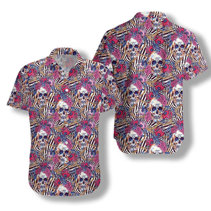 Cool Skull With Roses On Zebra Design Hawaiian Shirt, Hawaiian Shirt Gift, Christmas Gift