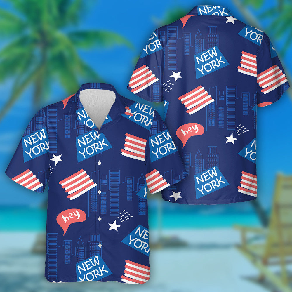 American Flag Outline New York City With Skyscrapers Hawaiian Shirt, Hawaiian Shirt Gift, Christmas Gift