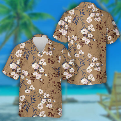 Elegant Pattern With Rose Branches On Light Brown Design Hawaiian Shirt, Hawaiian Shirt Gift, Christmas Gift