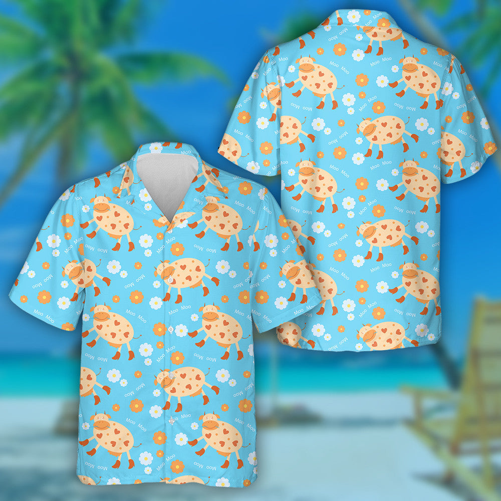 Funny Cow In Boots On A Blue Background Hawaiian Shirt, Hawaiian Shirt Gift, Christmas Gift