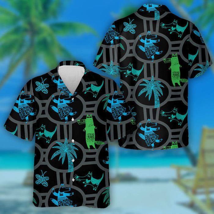 Wolf Butterflies And Palms With Circles Hawaiian Shirt, Hwaiian For Gift