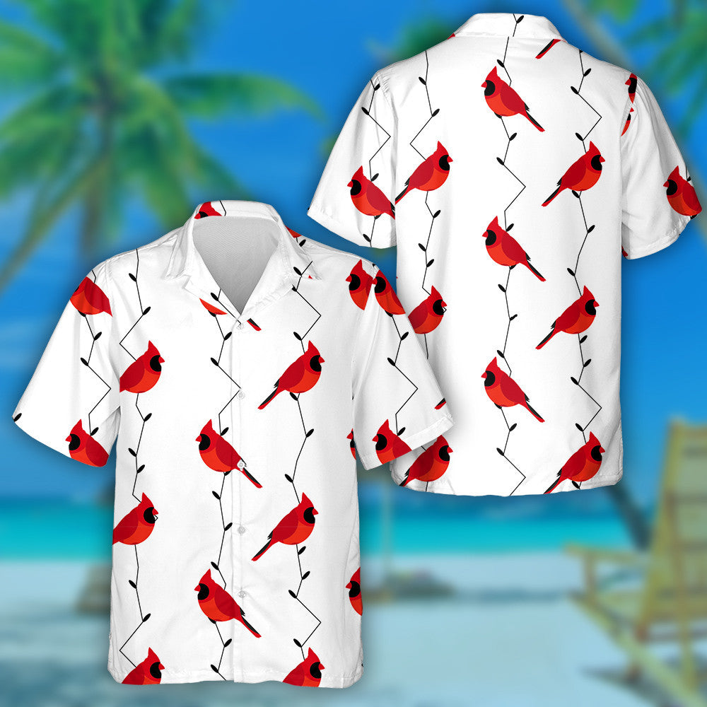 Red Cardinal And Branches On White Hawaiian Shirt,Hawaiian Shirt Gift, Christmas Gift