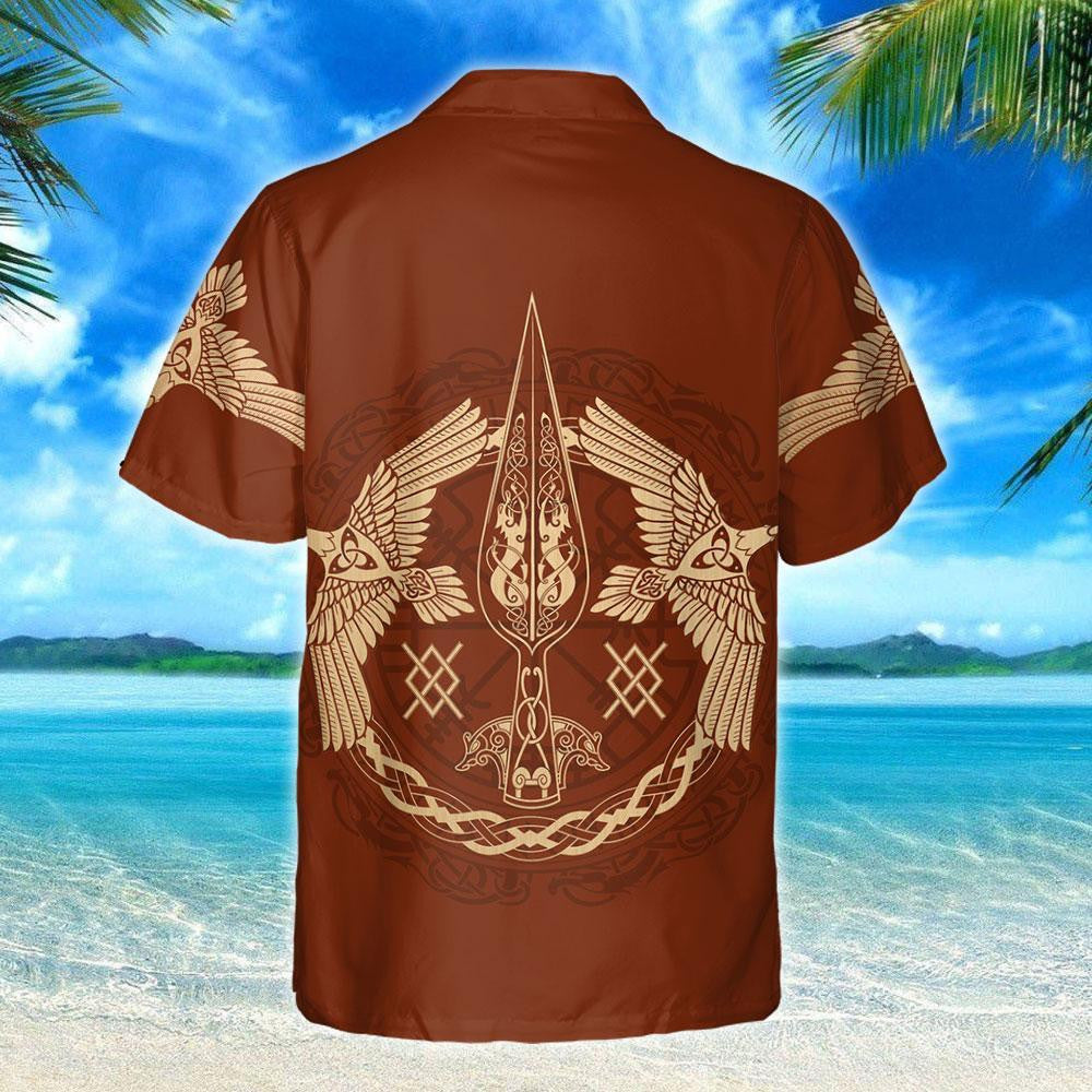 Vintage Viking Ravens Mjolnir Design Hawaiian Shirt, Hwaiian For Gift