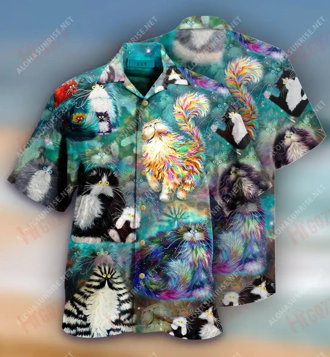 Amazing Furball Cat Unisex Hawaiian Shirt Ocean Short Sleeve Best Hawaiian Shirts Hawaiian Shirts For Men, Hawaiian Shirt Christmas Gift