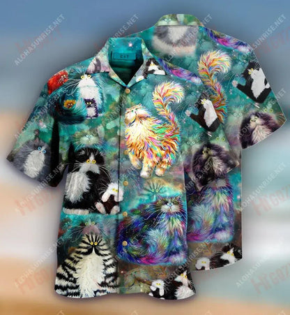 Amazing Furball Cat Unisex Hawaiian Shirt Ocean Short Sleeve Best Hawaiian Shirts Hawaiian Shirts For Men, Hawaiian Shirt Christmas Gift