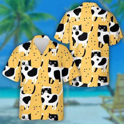 Spotted Cats On A Yellow Background Hawaiian Shirt,Hawaiian Shirt Gift, Christmas Gift