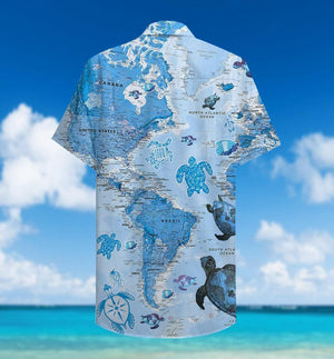 World Map Sea Turtles Nice Ornamental Hawaiian Shirt,Hawaiian Shirt Gift, Christmas Gift