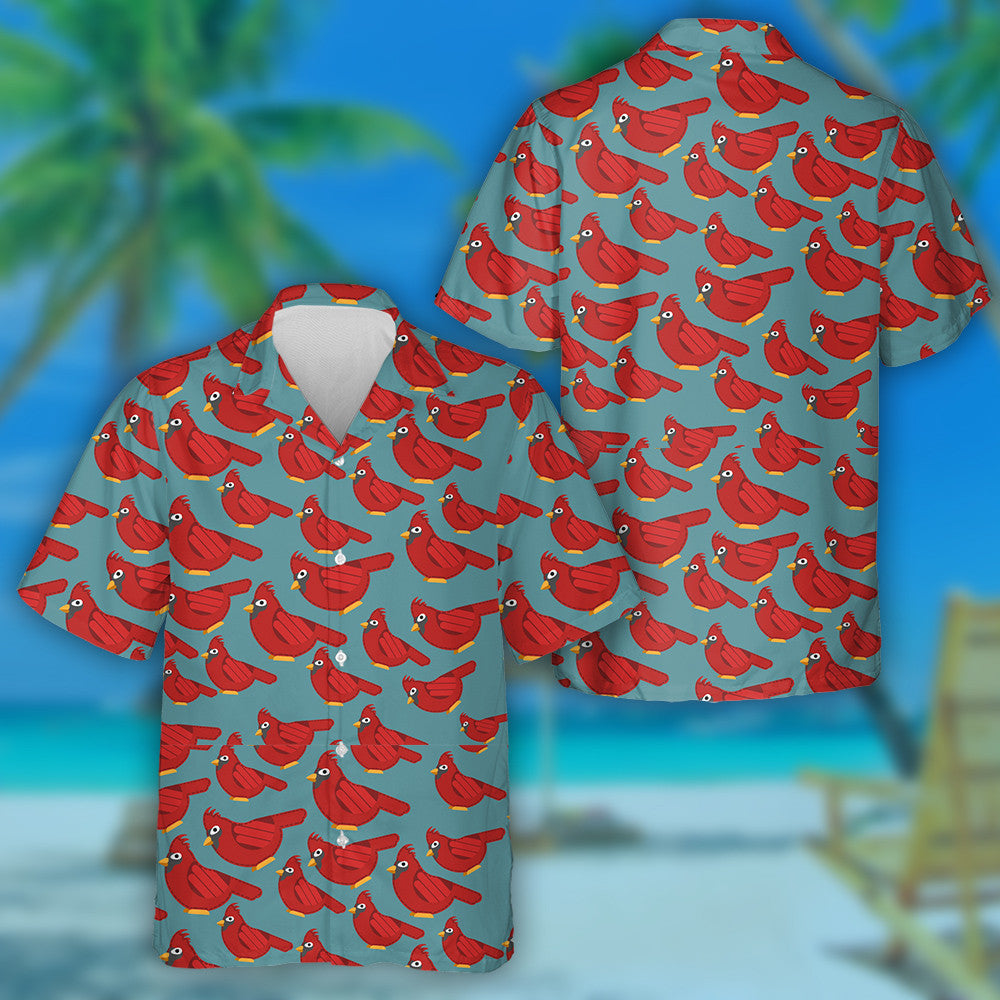 The Drawing Red Cardinal Bird On A Blue Background Hawaiian Shirt, Hawaiian Shirt Gift, Christmas Gift