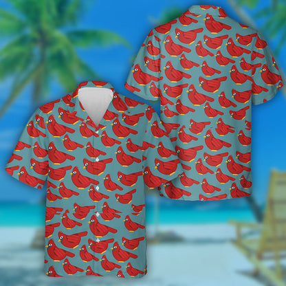 The Drawing Red Cardinal Bird On A Blue Background Hawaiian Shirt, Hawaiian Shirt Gift, Christmas Gift
