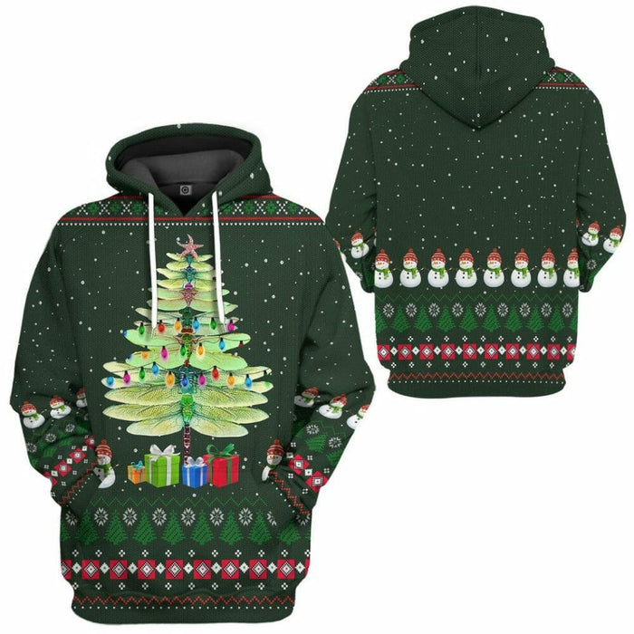 3D Dragonfly Ugly Christmas Tree Custom Hoodie Apparel