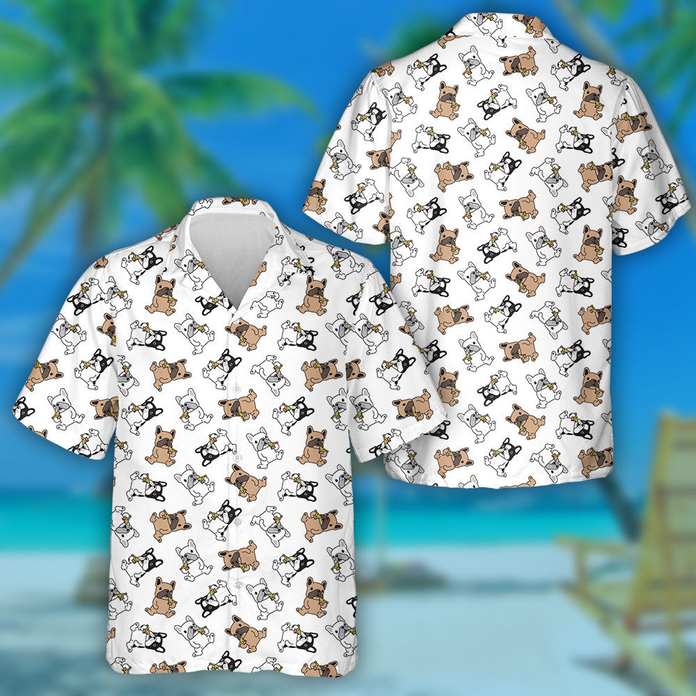 Cartoon Cute French Bulldog Pizza Eating Hawaiian Shirt, Hawaiian Shirt Gift, Christmas Gift