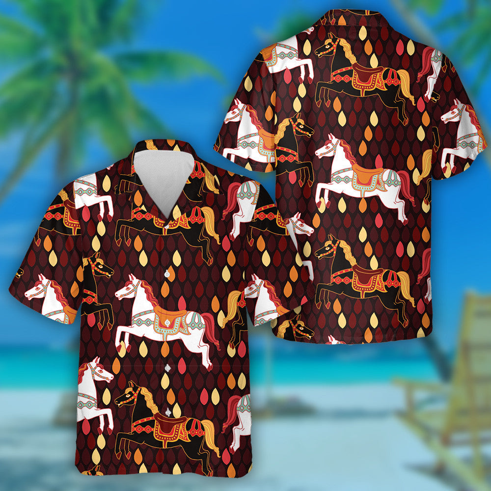 Cartoon Horses On Mosaic Tiles Background Hawaiian Shirt, Hawaiian For Gift