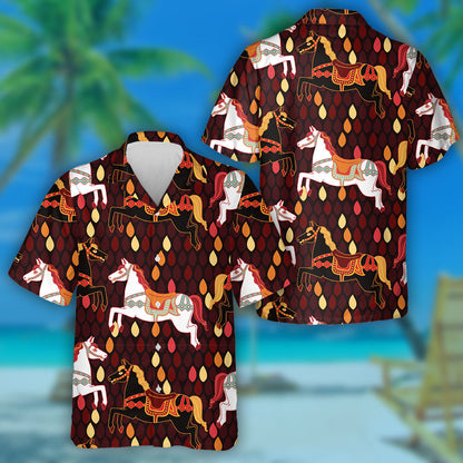 Cartoon Horses On Mosaic Tiles Background Hawaiian Shirt, Hawaiian For Gift