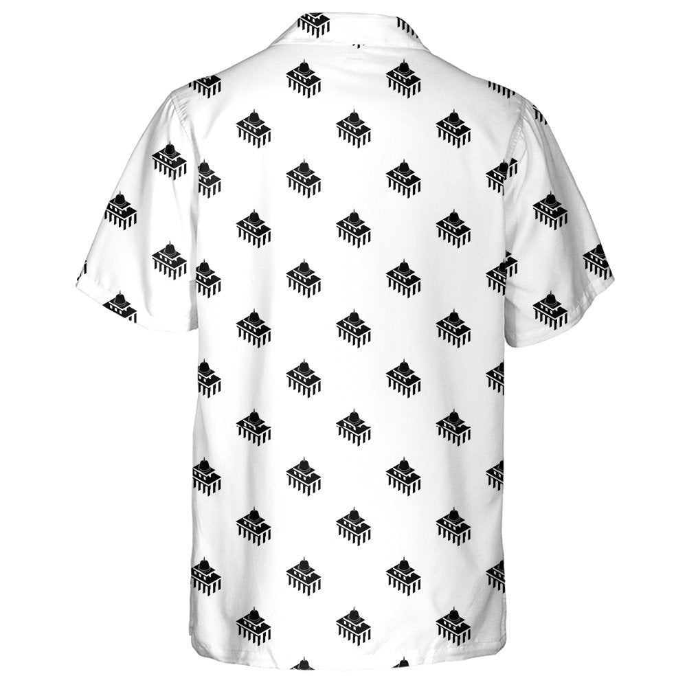White House Usa Pattern In Black And White Hawaiian Shirt, Hawaiian Shirt Gift, Christmas Gift