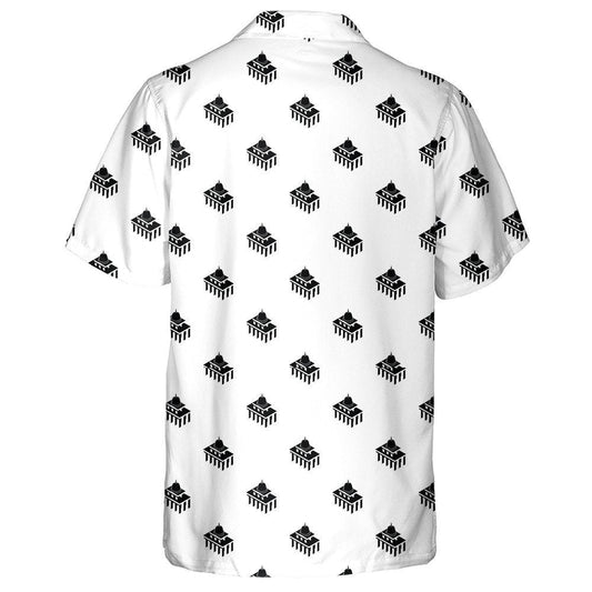 White House Usa Pattern In Black And White Hawaiian Shirt, Hawaiian Shirt Gift, Christmas Gift