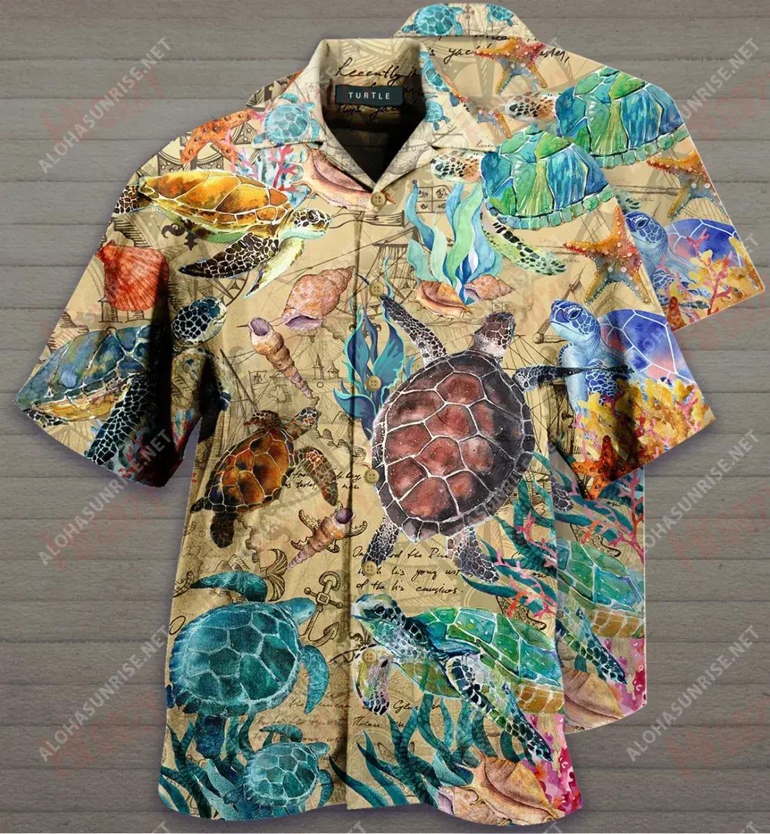 Turtles Under The Ocean Unisex Short Hawaiian Shirt Summer Aloha Shirt Tactical Hawaiian Shirt Hawaiian Shirts For Men, Hawaiian Shirt Gift, Christmas Gift