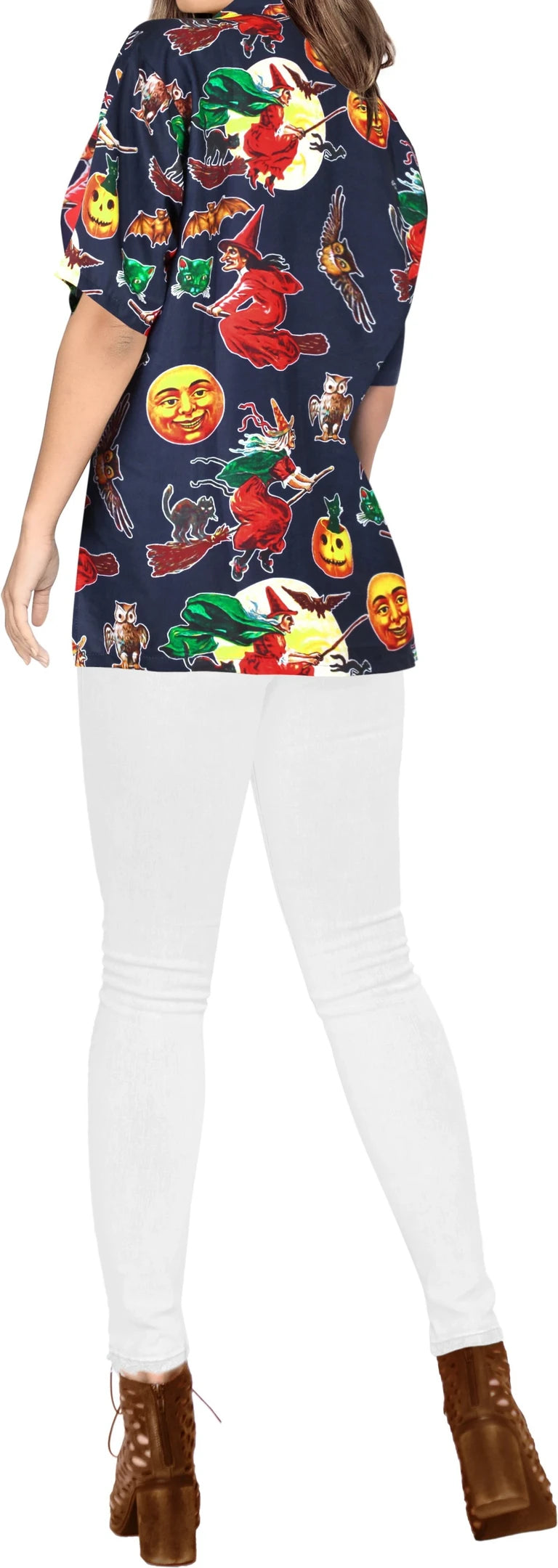 Halloween Red Witch Riding A Broom Tropical Hawaiian Shirt, Hawaiian Shirt Gift, Christmas Gift