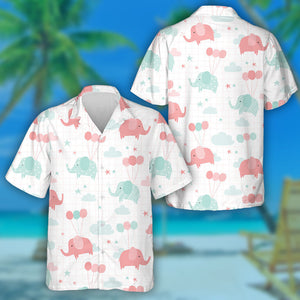 Adorable Elephant With Hot Air Balloon In The Sky Hawaiian Shirt, Hawaiian Shirt Gift, Christmas Gift