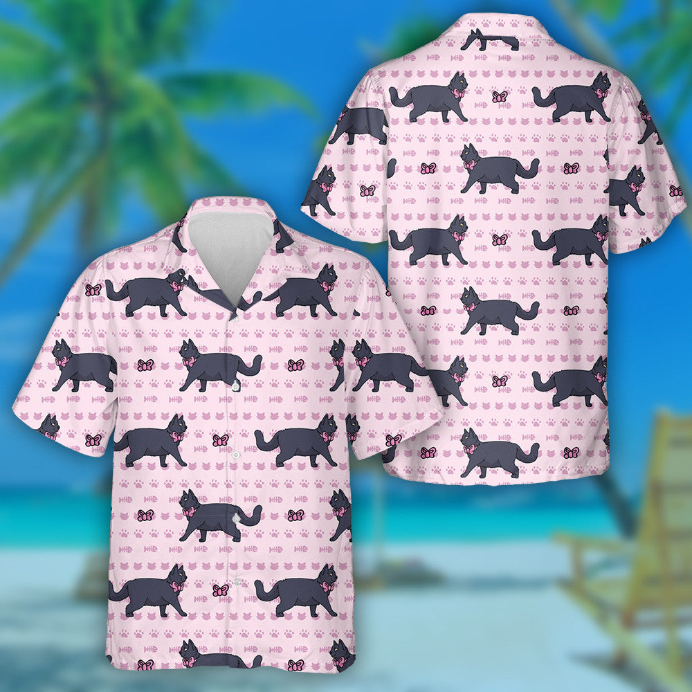 Cute Cartoon British Shorthair Cat With Pink Bow Hawaiian Shirt, Hawaiian Shirt Gift, Christmas Gift