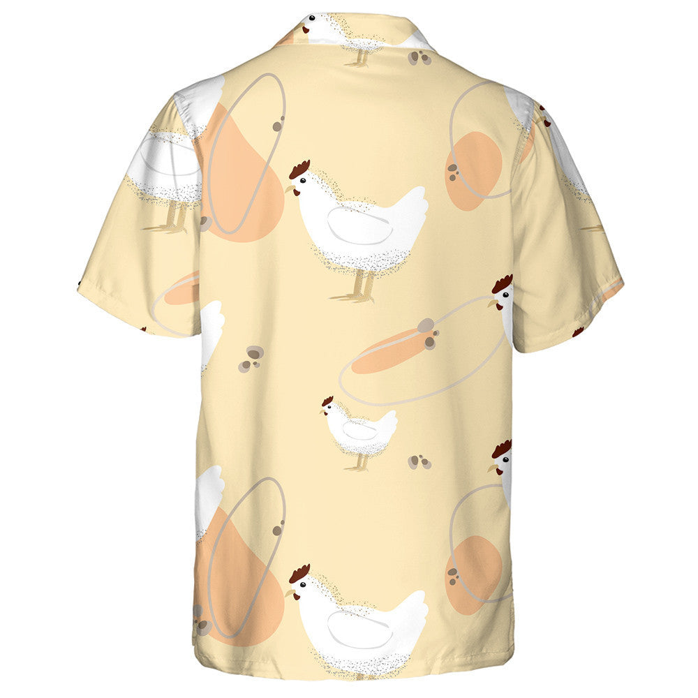 White Chickens In Checkerboard On Light Orange Background Hawaiian Shirt, Hawaiian Shirt Gift, Christmas Gift