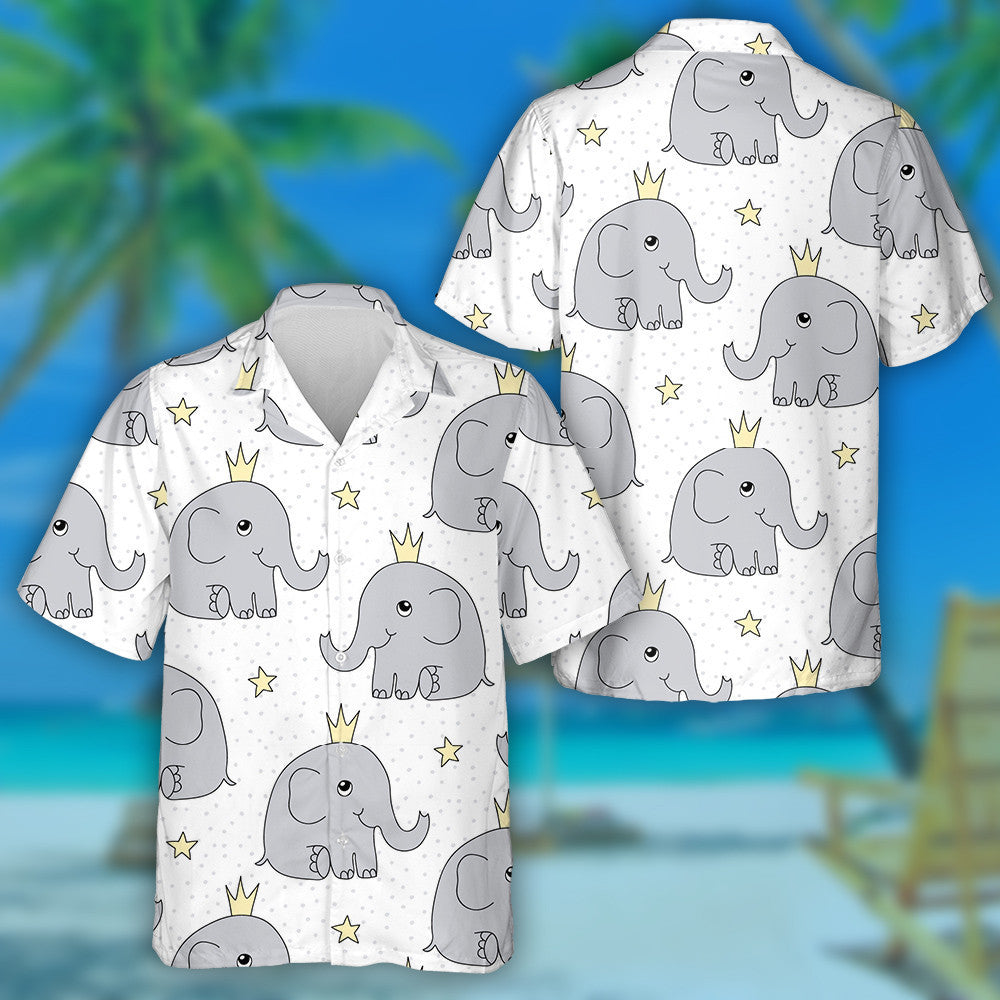 Adorable Baby Elephant In Crown And Star Hawaiian Shirt, Hawaiian Shirt Gift, Christmas Gift