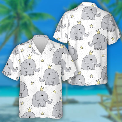 Adorable Baby Elephant In Crown And Star Hawaiian Shirt, Hawaiian Shirt Gift, Christmas Gift