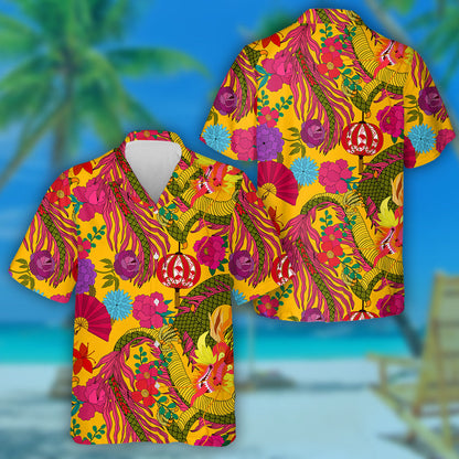 Hand Drawn Chinese Art Dragon Lantern And Flowers Hawaiian Shirt, Hawaiian Shirt Gift, Christmas Gift