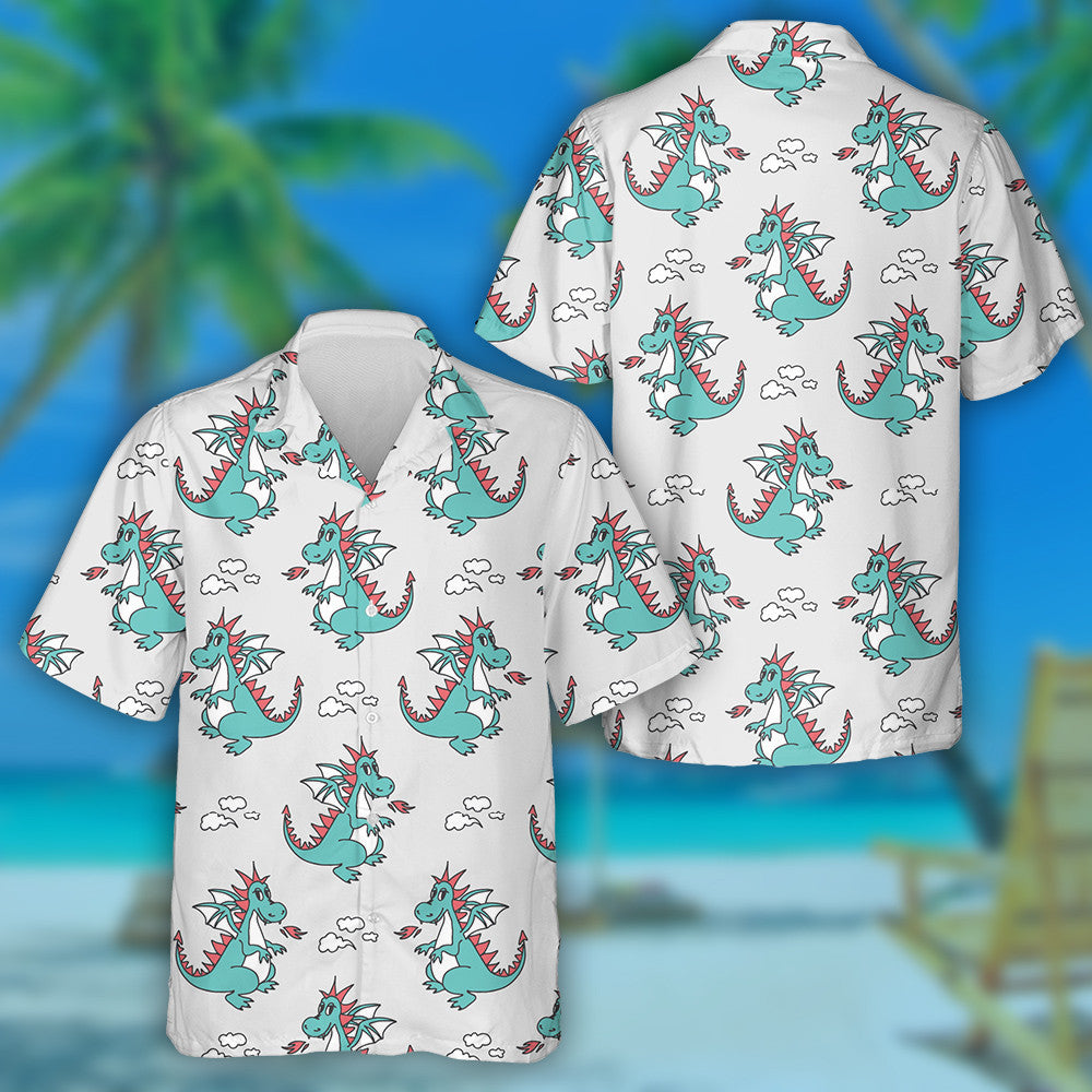 Cute Cartoon Dragons Cloud Of Smoke And Fire Hawaiian Shirt, Hawaiian Shirt Gift, Christmas Gift