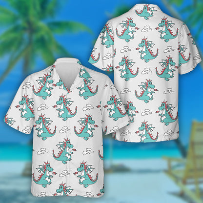 Cute Cartoon Dragons Cloud Of Smoke And Fire Hawaiian Shirt, Hawaiian Shirt Gift, Christmas Gift