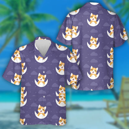 Happy Dog With Moon And Stars In Cartoon Background Hawaiian Shirt, Hawaiian Shirt Gift, Christmas Gift