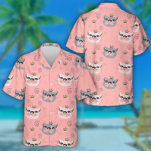 Adorable Cat Princess Face On Pink Background Hawaiian Shirt, Hawaiian Shirt Gift, Christmas Gift