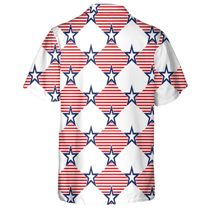 Rhombus Red Striped And Navy Star Patriotic Pattern Hawaiian Shirt, Hawaiian Shirt Gift, Christmas Gift