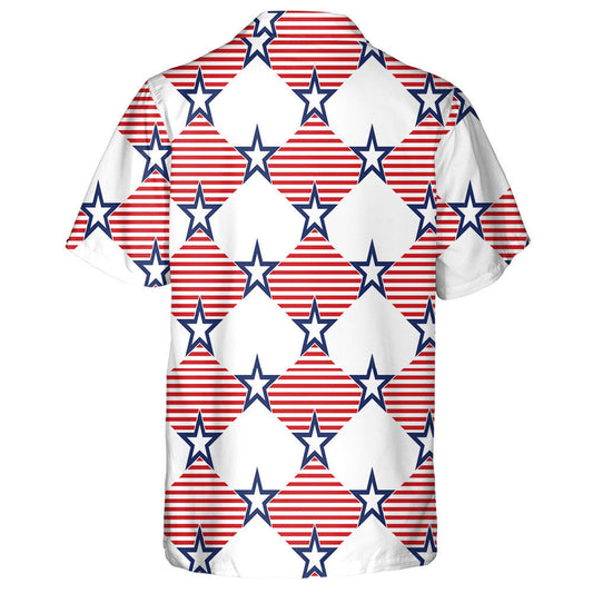 Rhombus Red Striped And Navy Star Patriotic Pattern Hawaiian Shirt, Hawaiian Shirt Gift, Christmas Gift