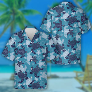 Abstract Blue And White Turtle On Blue Background Hawaiian Shirt, Hawaiian Shirt Gift, Christmas Gift