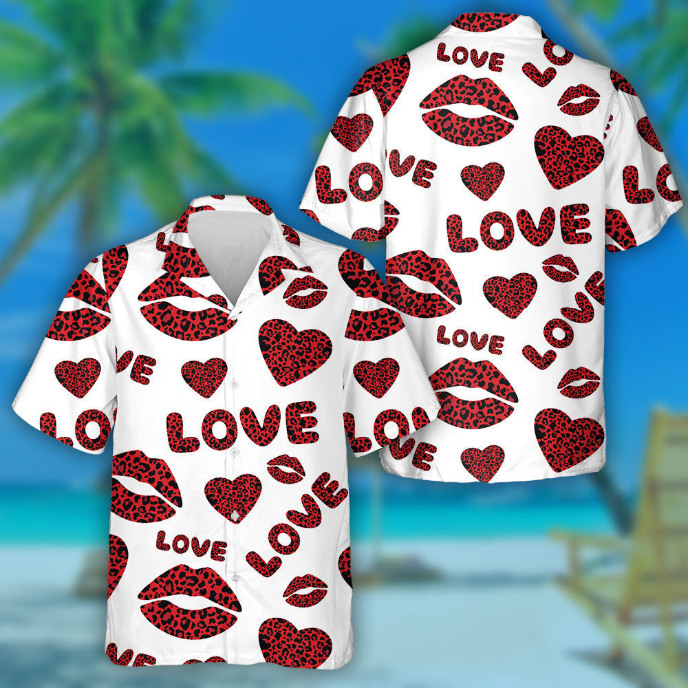 Wild African Valentine's Day Leopard Heart Lips Hawaiian Shirt, Hawaiian Shirt Gift, Christmas Gift