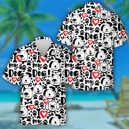 Love My Dog Hearts And Funny Dog Faces Hawaiian Shirt, Hawaiian Shirt Gift, Christmas Gift