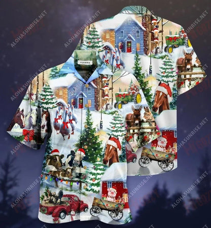 Christmas Is Better On The Farm Short Hawaiian Shirt Vacation Aloha Shirt Best Hawaiian Shirts Hawaiian Shirts For Women, Hawaiian Shirt Gift, Christmas Gift