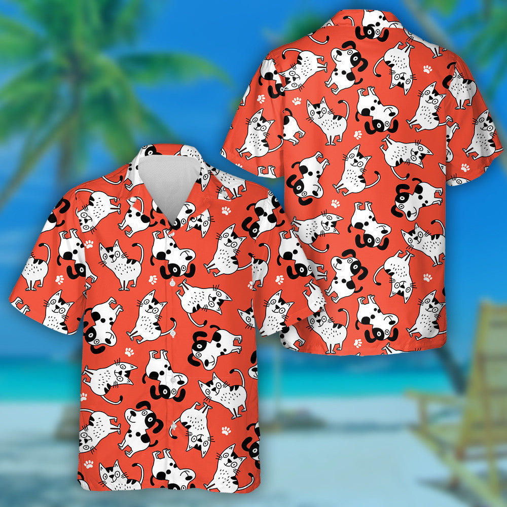 Cute Animal Cat And Dog Wildlife Cartoon Character Hawaiian Shirt, Hawaiian Shirt Gift, Christmas Gift