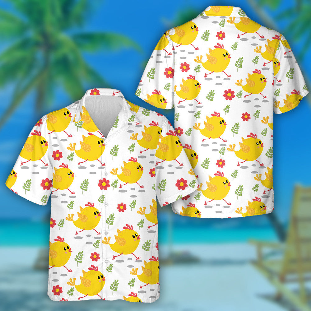 Running Chickens With Flowers And Butterflies 1 Hawaiian Shirt, Hawaiian Shirt Gift, Christmas Gift