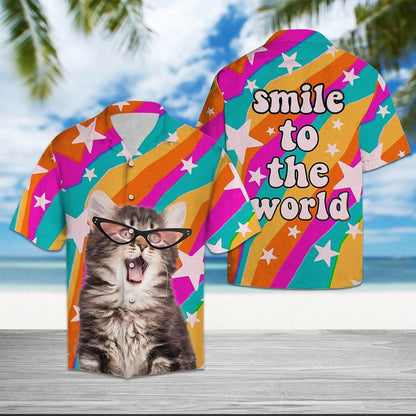 Cute Pink Glasses Cat Smile To The World Hawaiian Shirt, Hawaiian Shirt Gift, Christmas Gift
