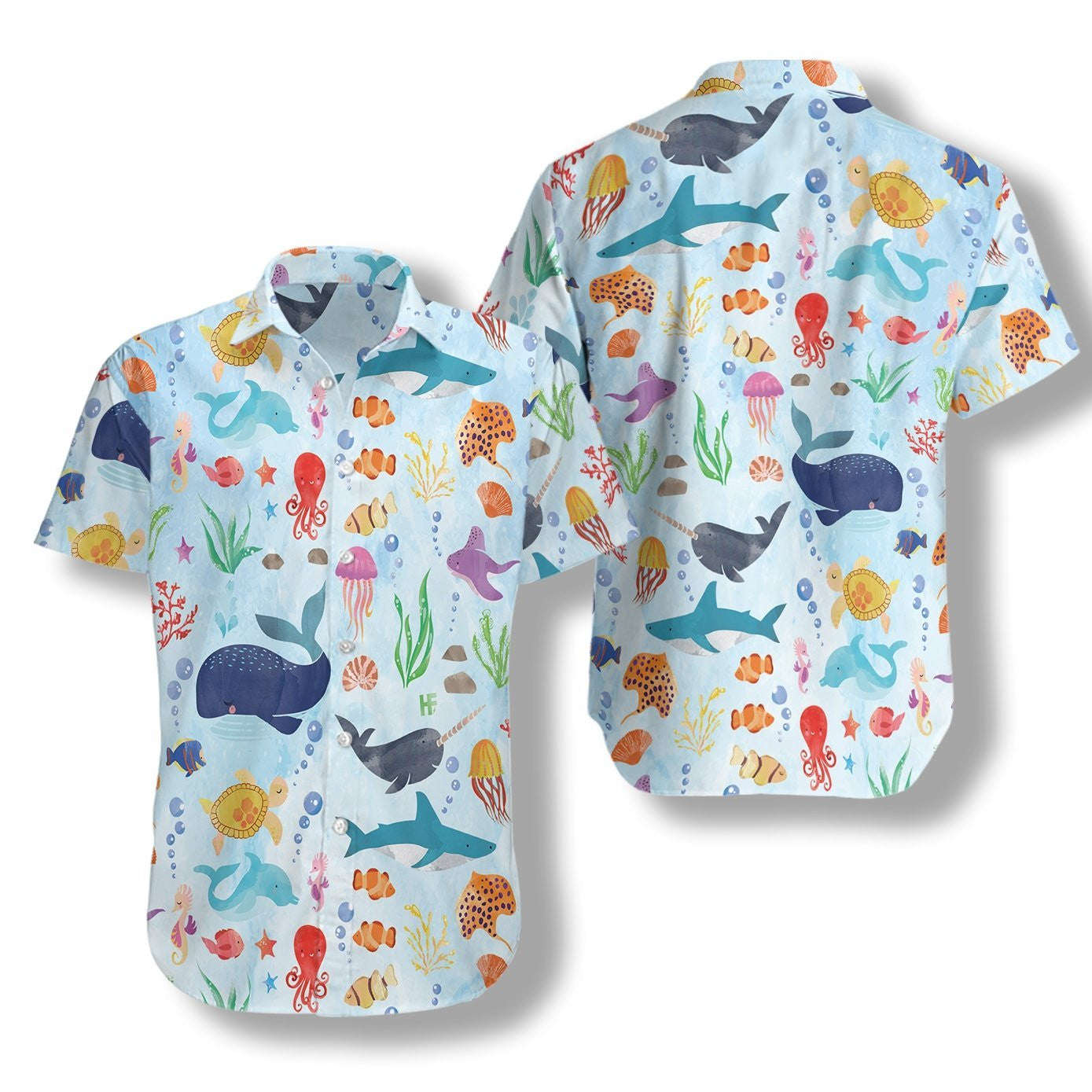 Ocean Fish Pattern In Blue Sea Design Hawaiian Shirt, Hawaiian Shirt Gift, Christmas Gift