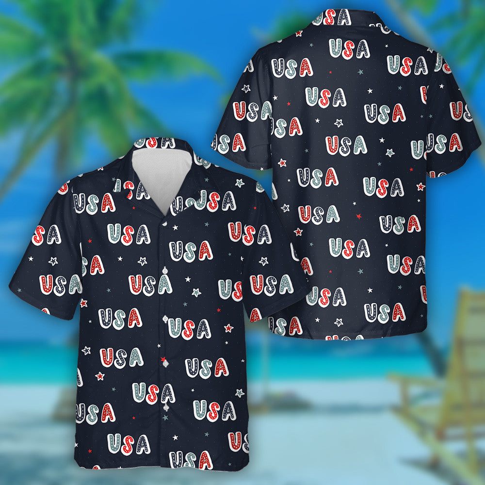 Lovely Hand Drawn Patriotic USA Doodle Background Hawaiian Shirt, Hawaiian Shirt Gift, Christmas Gift