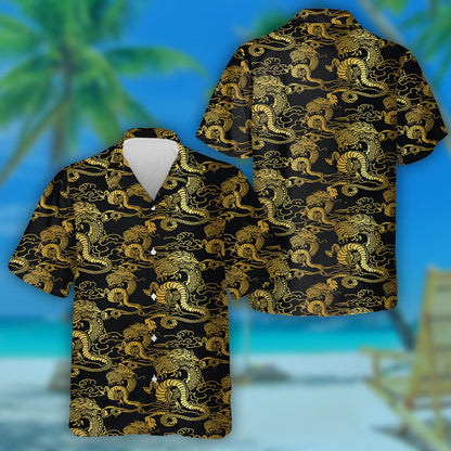 Japanese Chinese Dragon Oriental Line Art Hawaiian Shirt, Hawaiian Shirt Gift, Christmas Gift