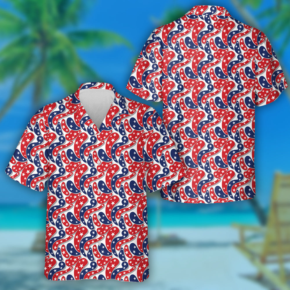 Modern Pattern Filled Red And Blue Star Painting Hawaiian Shirt, Hawaiian Shirt Gift, Christmas Gift
