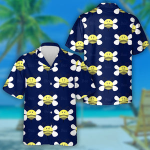 Summer Circled Bees On Deep Blue Hawaiian Shirt,Hawaiian Shirt Gift, Christmas Gift