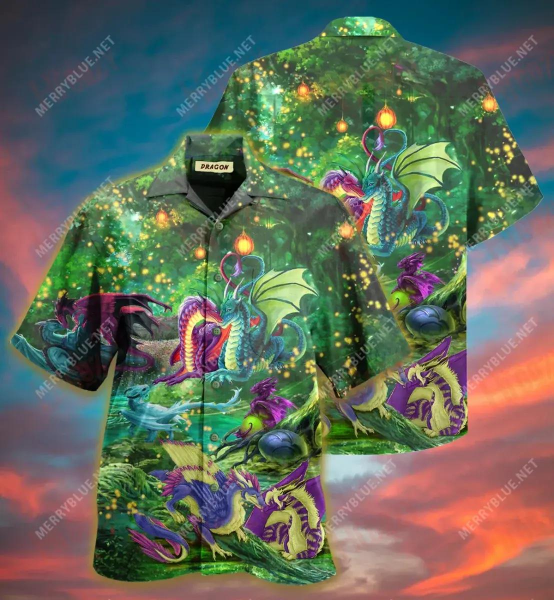 Happy Dragon Family Short Hawaiian Shirt Summer Short Sleeve Hawaiian Crazy Shirts Hawaiian Shirts For Women, Hawaiian Shirt Gift, Christmas Gift