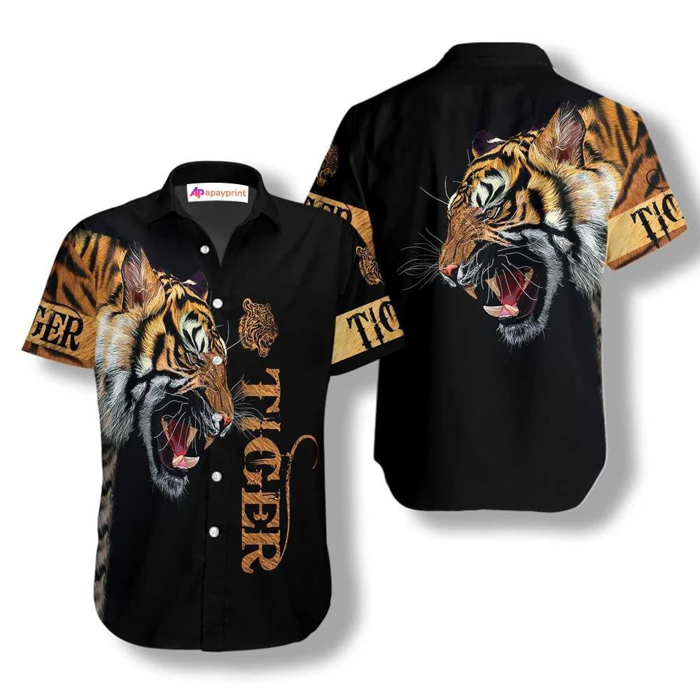 Tiger Skin On Black Background Pattern Hawaiian Shirt,Hawaiian Shirt Gift, Christmas Gift